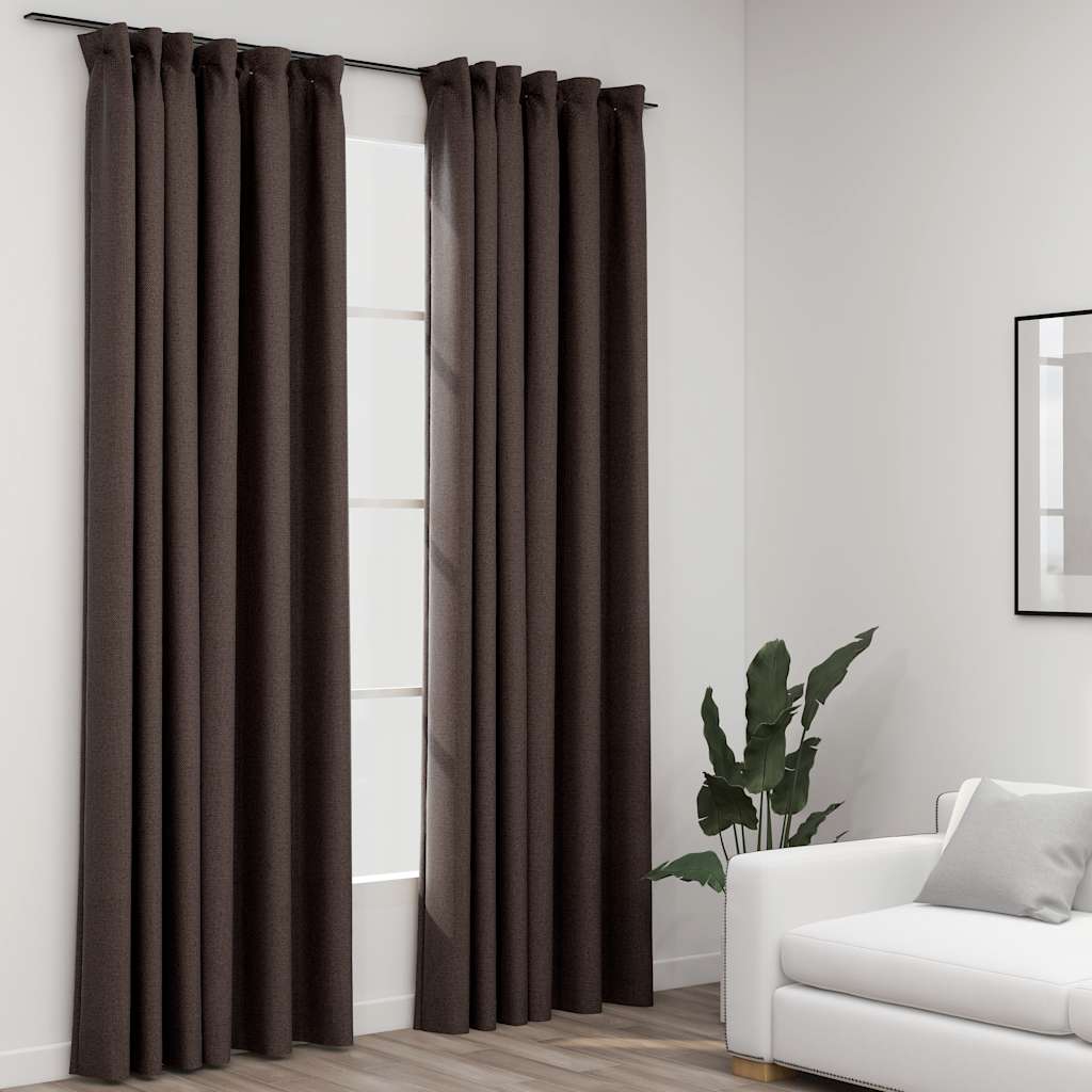 Draperii opace aspect pânză cârlige 2 buc. gri taupe 140x245 cm
