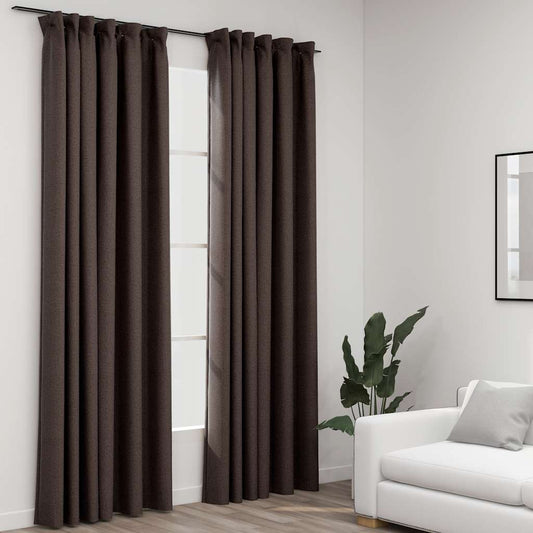 Draperii opace aspect pânză cârlige 2 buc. gri taupe 140x245 cm