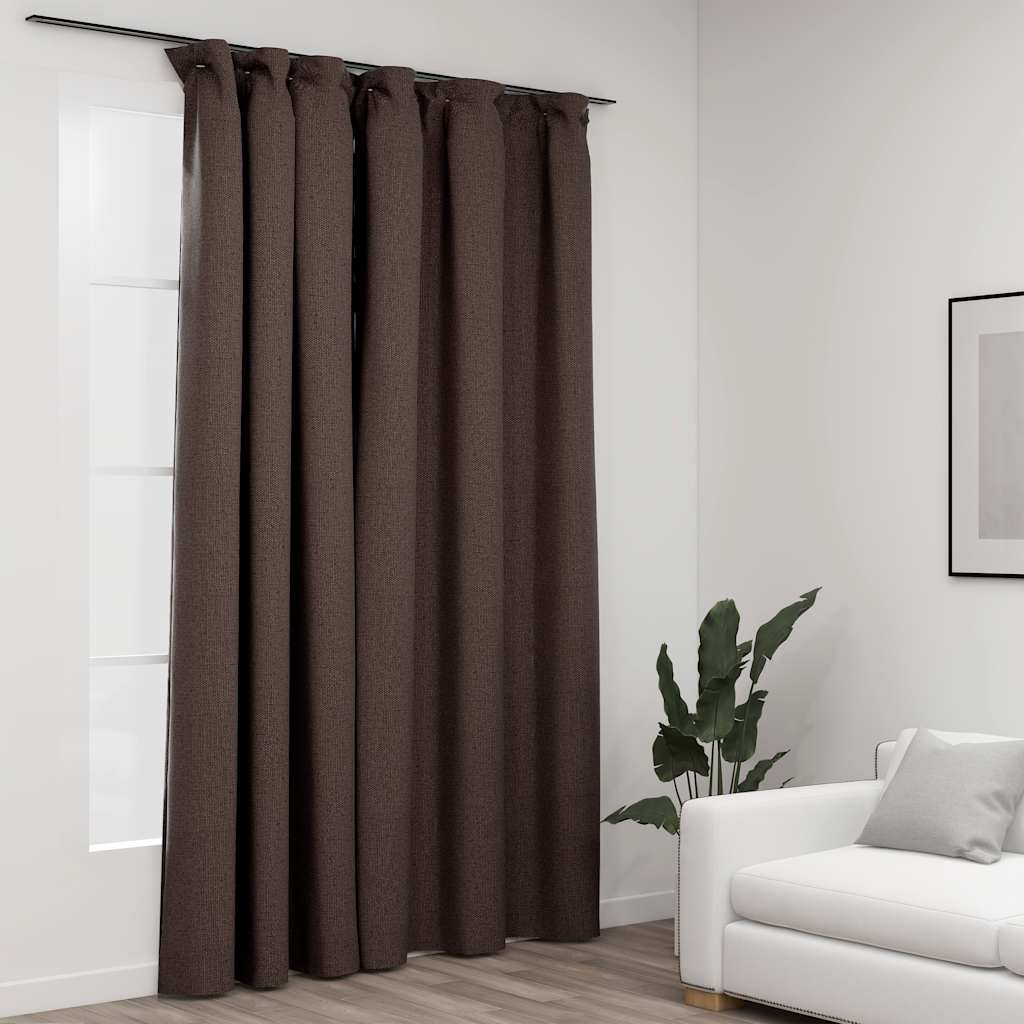 Draperie opacă, aspect de in, gri taupe, 290x245 cm, cu cârlige