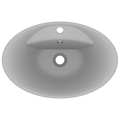 Chiuvetă lux cu preaplin gri deschis mat 58,5x39cm ceramic oval