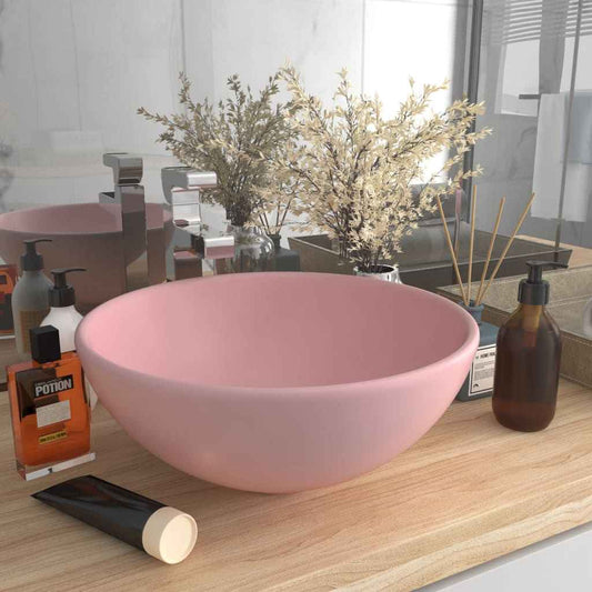 Chiuvetă baie lux, roz mat, 32,5x14 cm, ceramică, rotund