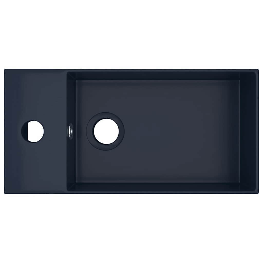 Chiuvetă de baie cu preaplin, albastru închis, ceramică