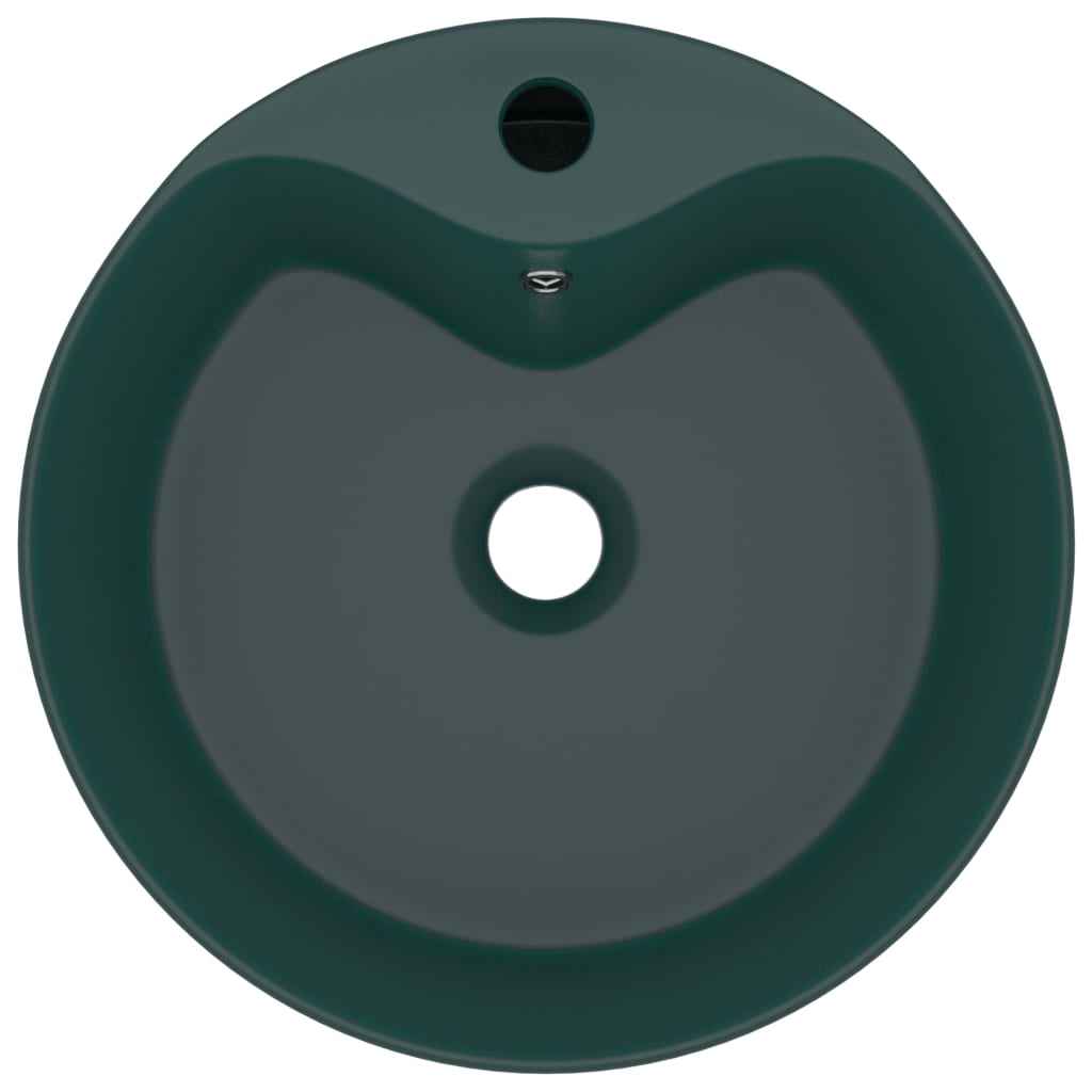 Chiuvetă de lux cu preaplin verde închis mat 36x13 cm ceramică