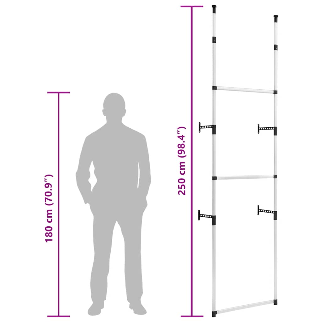 Sistem de șifonier telescopic cu bare, aluminiu