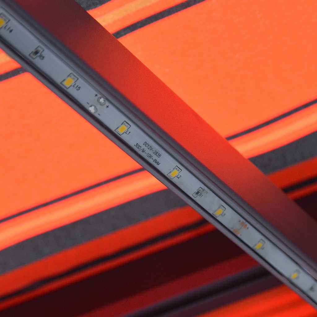 Copertină retractabilă manual LED portocaliu/maro, 450 x 300 cm