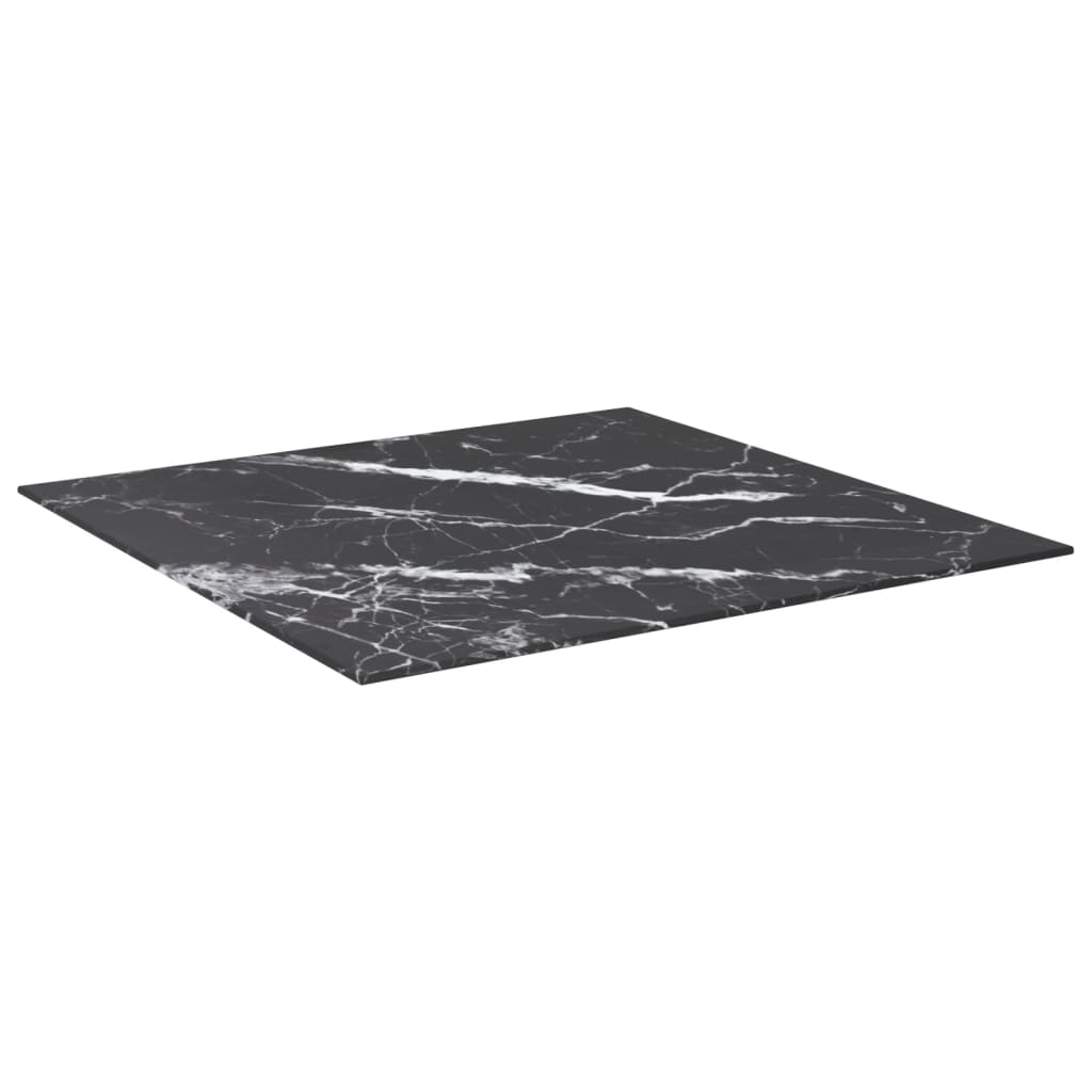 Blat masă negru 70x70 cm 6 mm sticlă securizată design marmură