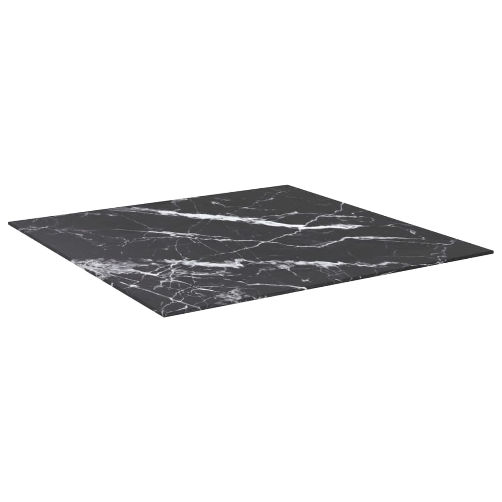 Blat masă negru 80x80 cm 6 mm sticlă securizată design marmură