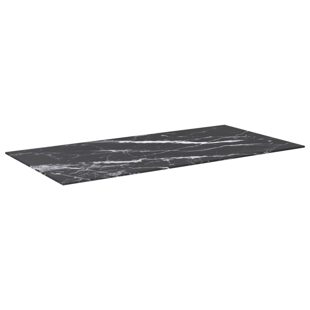 Blat masă negru 100x50 cm 6 mm sticlă securizată design marmură