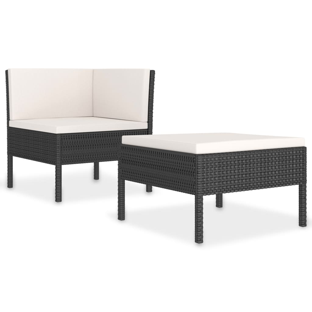 Set mobilier de grădină cu perne, 2 piese, negru, poliratan