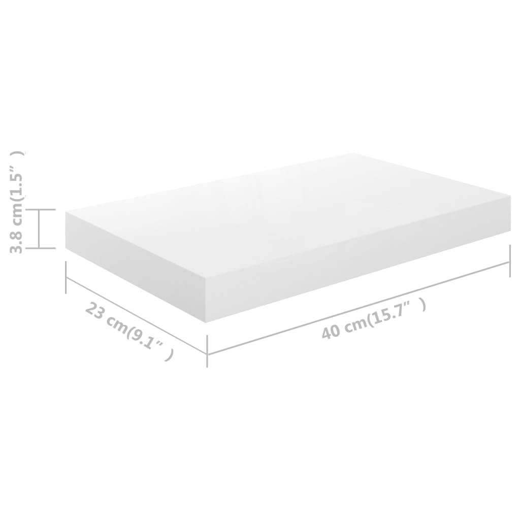 Rafturi de perete, 2 buc., alb extralucios, 40x23x3,8 cm, MDF