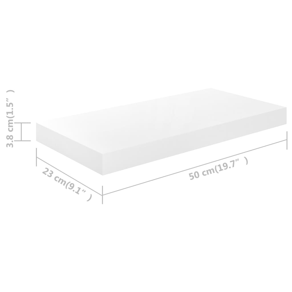 Raft de perete suspendat, alb extralucios, 50x23x3,8 cm, MDF