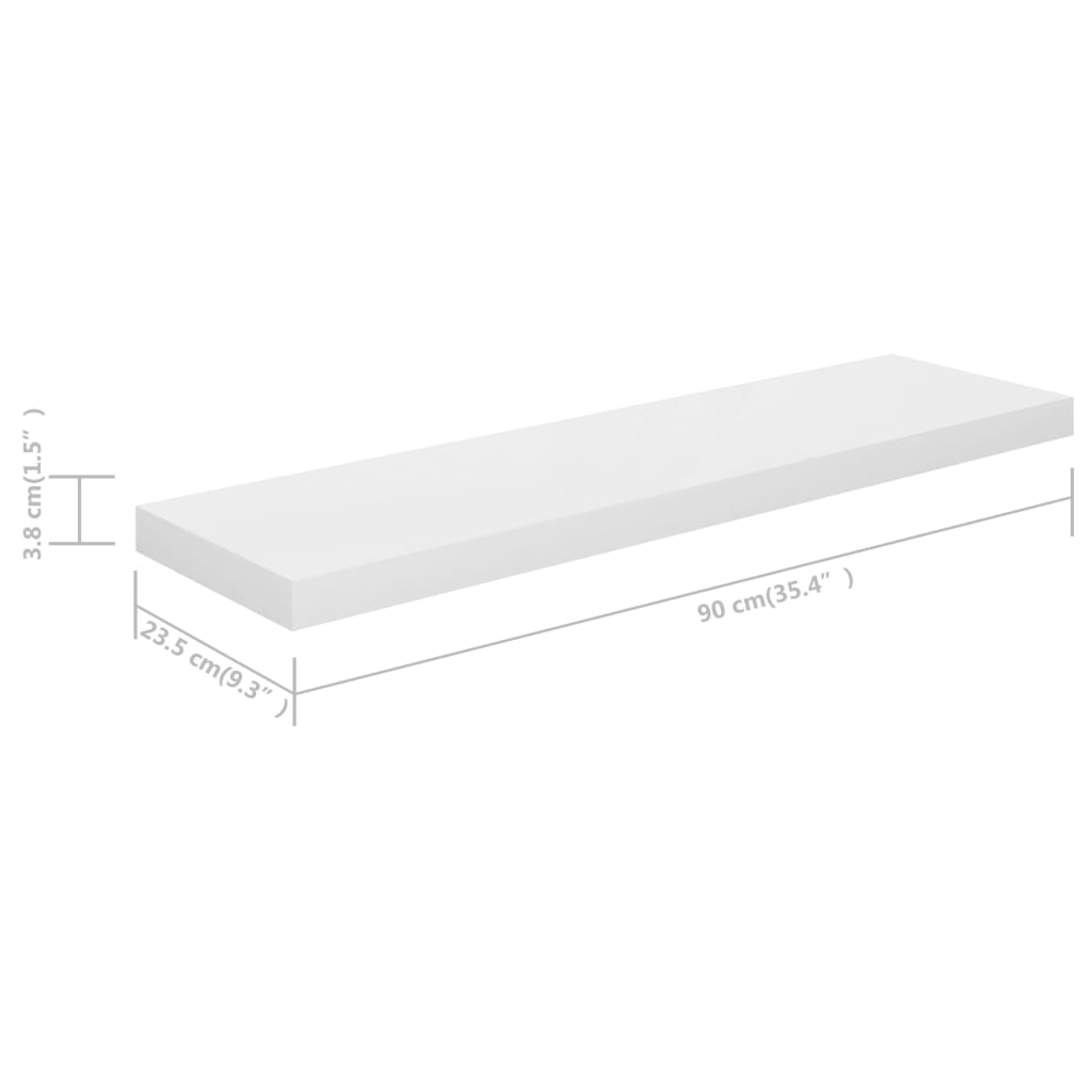 Rafturi de perete, 2 buc., alb extralucios, 90x23,5x3,8 cm, MDF