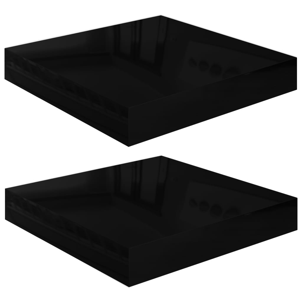 Rafturi de perete 2 buc. negru extralucios 23x23,5x3,8 cm, MDF