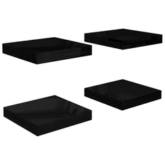 Rafturi de perete 4 buc. negru extralucios 23x23,5x3,8 cm, MDF