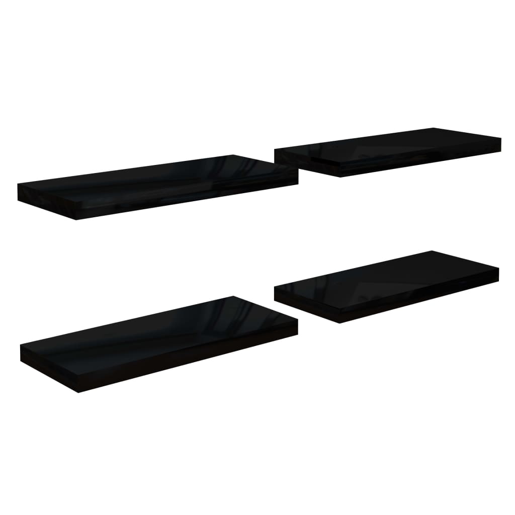 Rafturi de perete 4 buc. negru extralucios, 60x23,5x3,8 cm, MDF