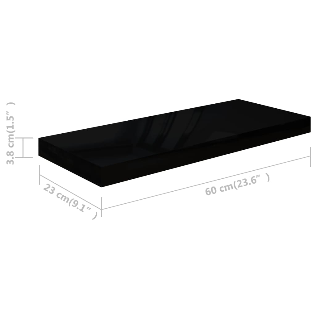 Rafturi de perete 4 buc. negru extralucios, 60x23,5x3,8 cm, MDF