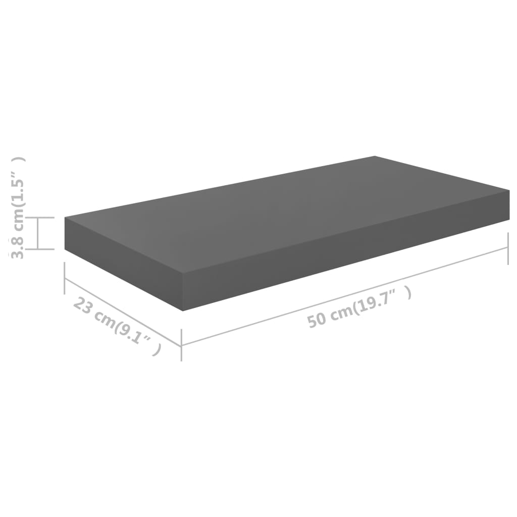 Raft de perete suspendat, gri extralucios, 50x23x3,8 cm, MDF