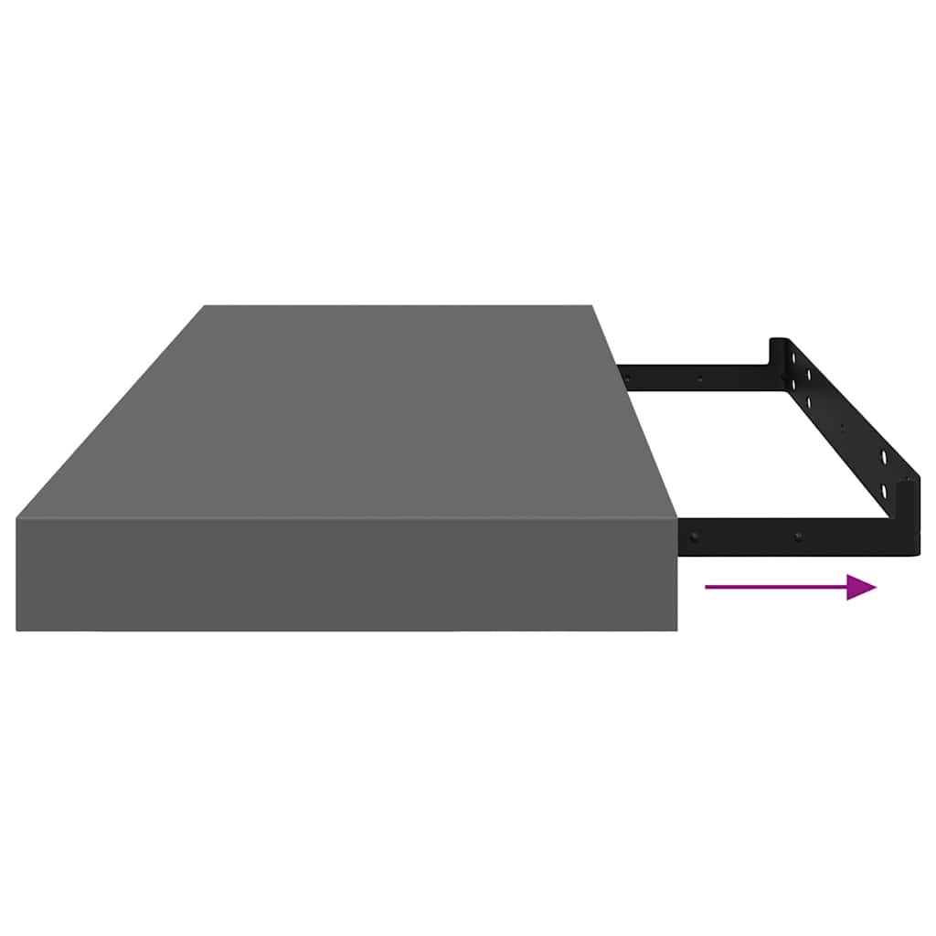 Rafturi de perete, 2 buc., gri extralucios, 60x23,5x3,8 cm, MDF