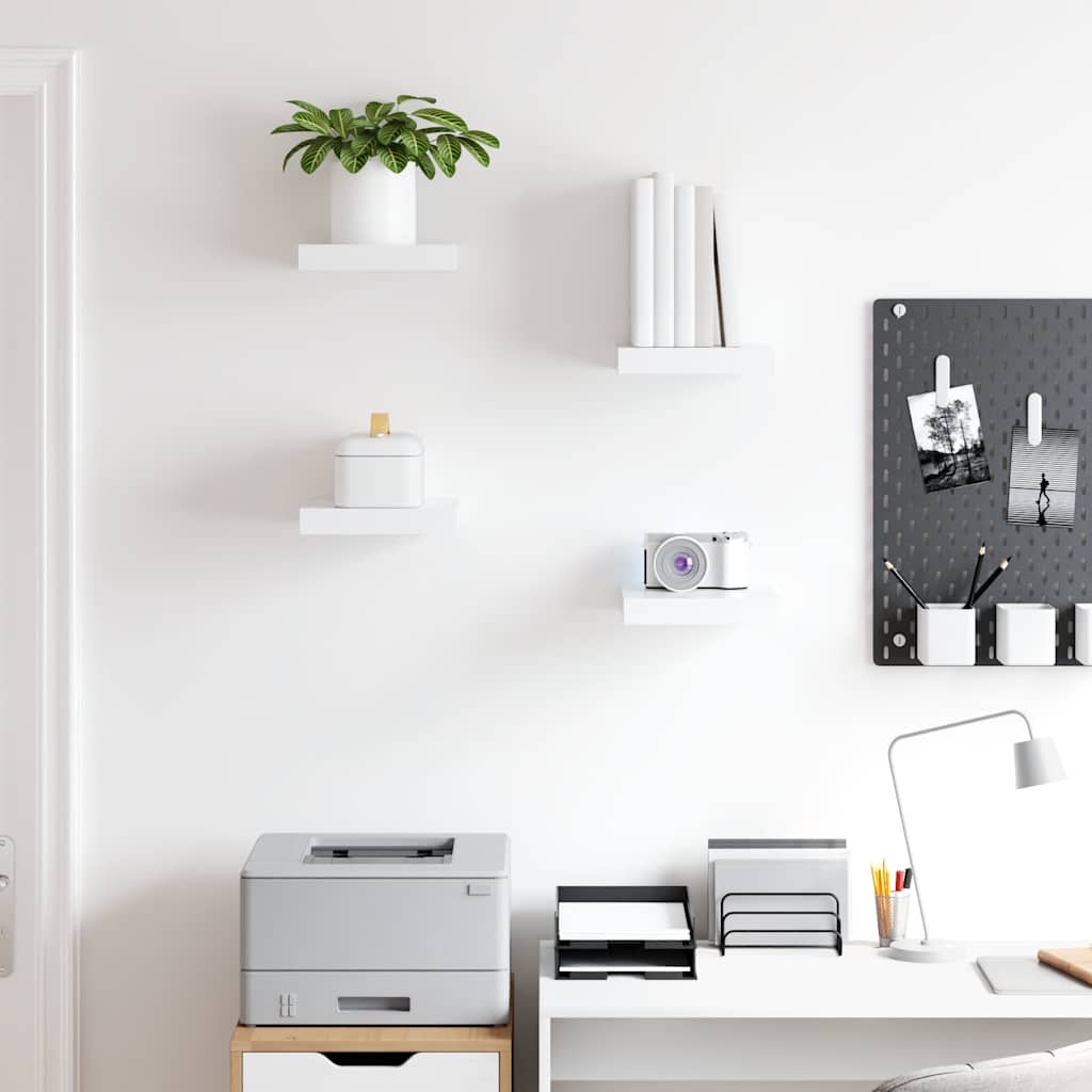 Rafturi de perete suspendate, 4 buc., alb, 23x23,5x3,8 cm, MDF