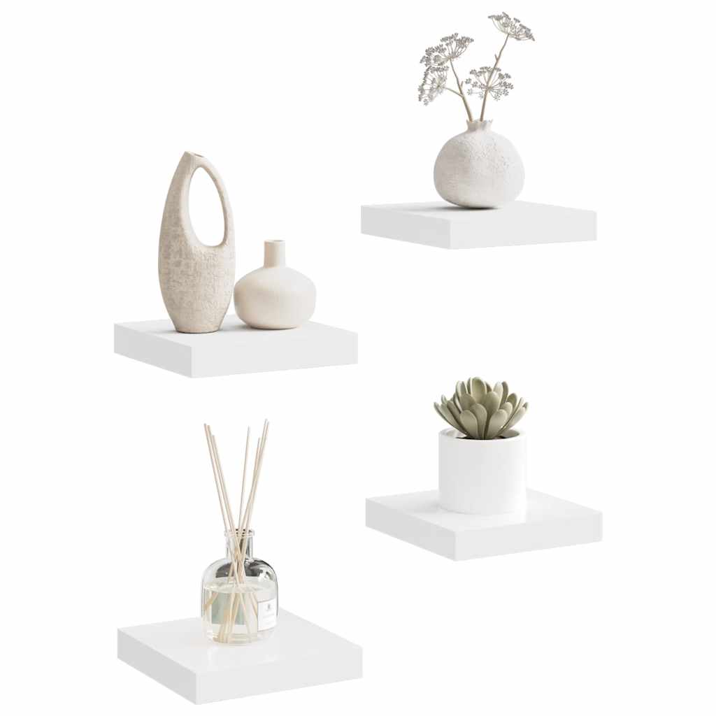 Rafturi de perete suspendate, 4 buc., alb, 23x23,5x3,8 cm, MDF