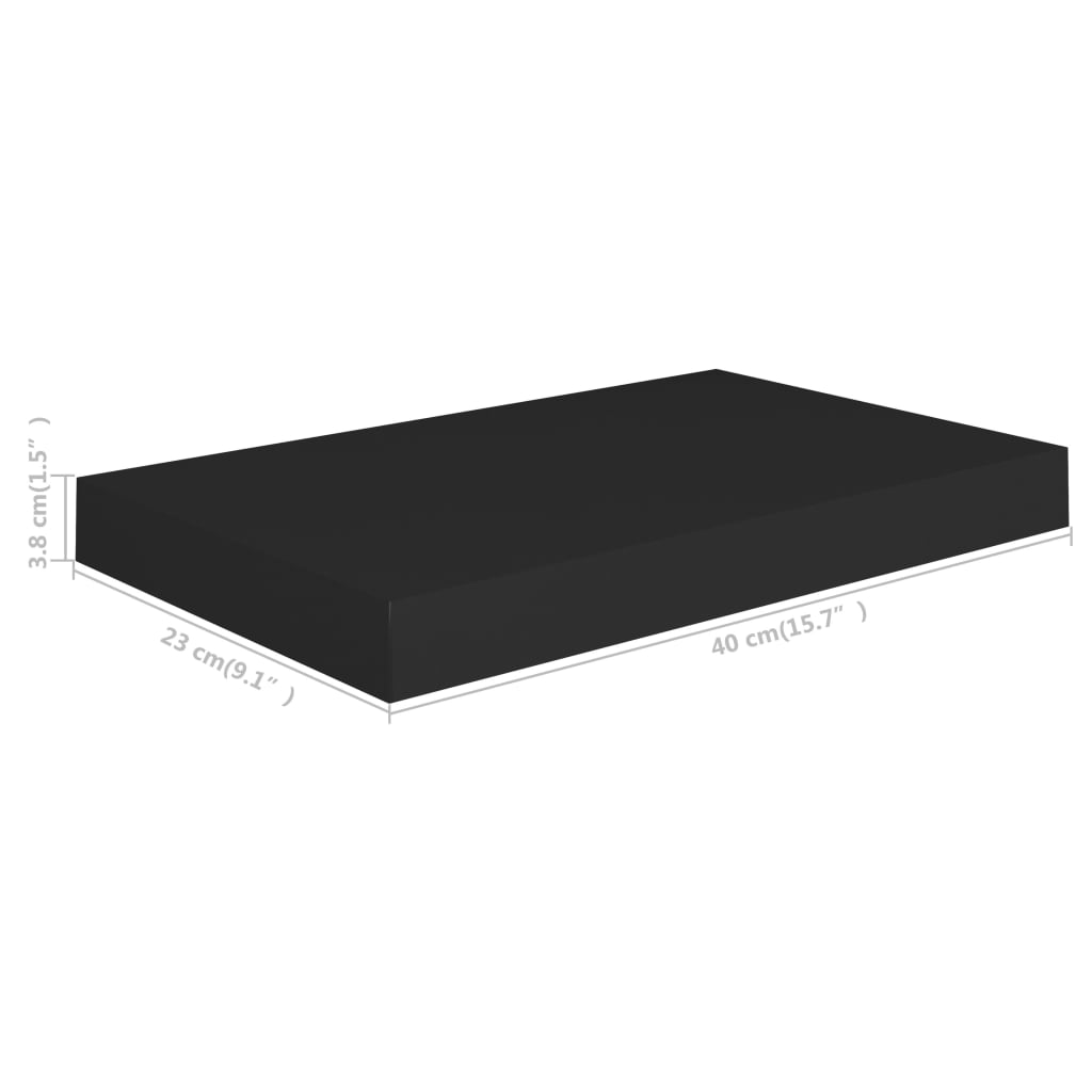 Raft de perete suspendat, negru, 40x23x3,8 cm, MDF