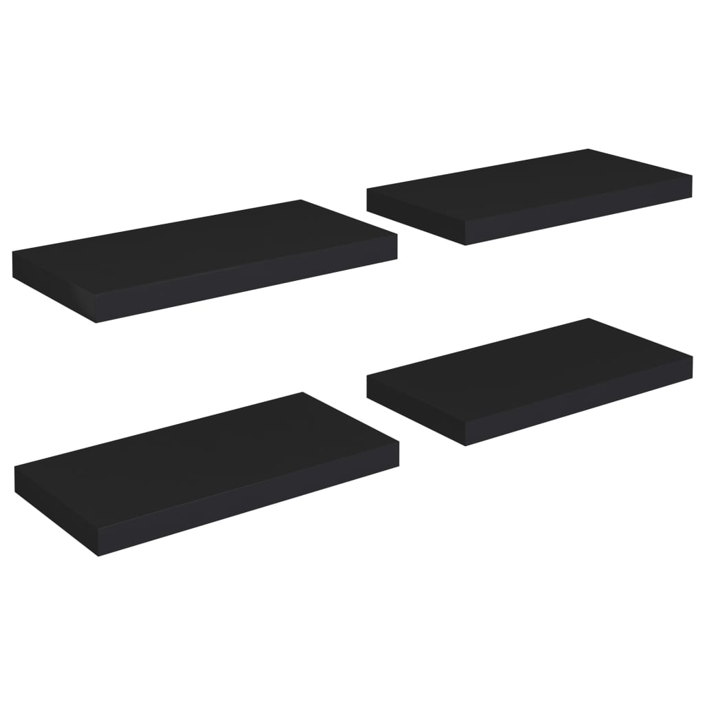 Rafturi de perete suspendate, 4 buc., negru, 50x23x3,8 cm, MDF