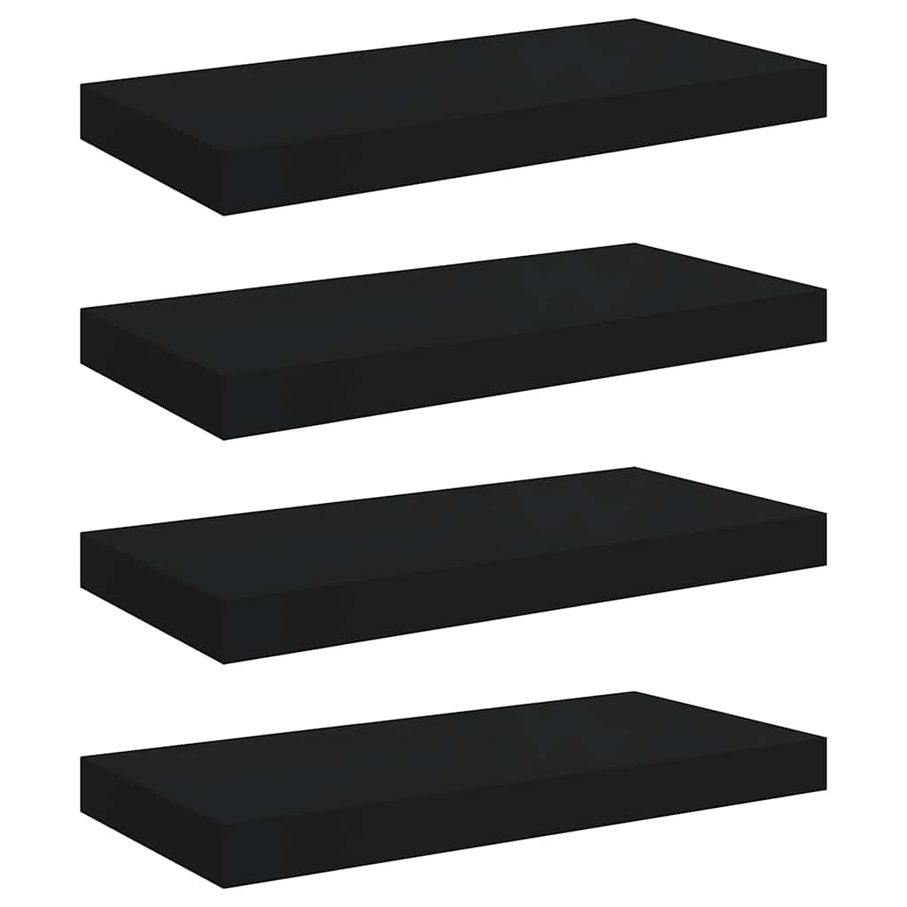 Rafturi de perete suspendate, 4 buc., negru, 50x23x3,8 cm, MDF