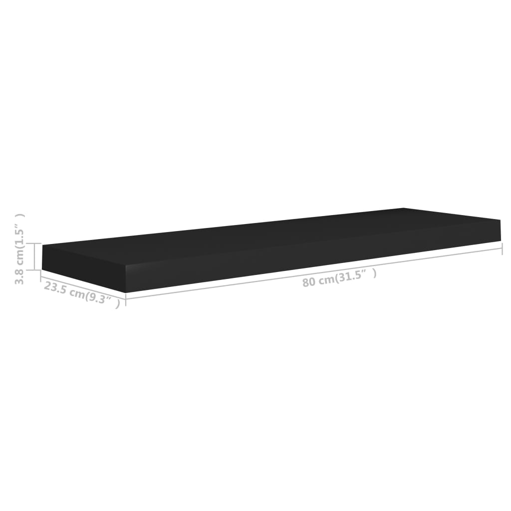 Rafturi de perete suspendate 2 buc., negru, 80x23,5x3,8 cm, MDF