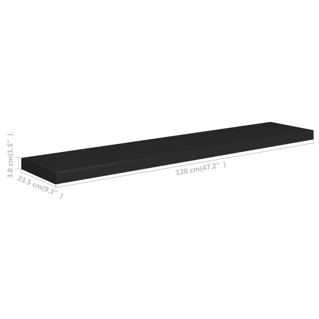 Rafturi de perete suspendate 4 buc. negru 120x23,5x3,8 cm MDF