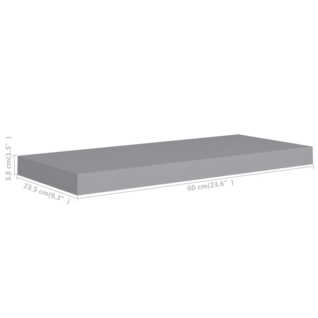 Rafturi de perete, 4 buc., gri, 60 x 23,5 x 3,8 cm, MDF