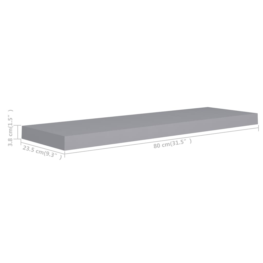 Raft de perete suspendat, gri, 80x23,5x3,8 cm, MDF