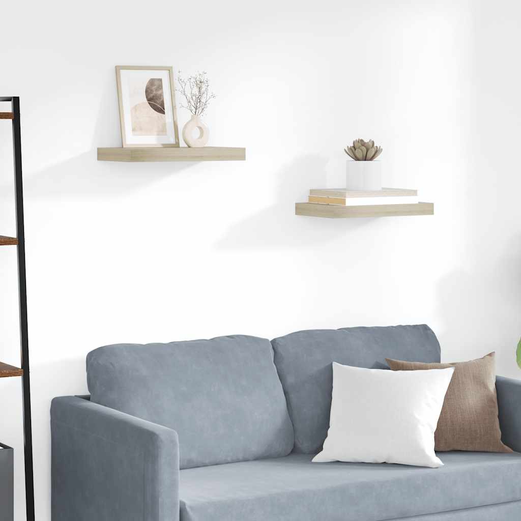 Rafturi de perete suspendate, 2 buc., stejar, 40x23x3,8 cm, MDF