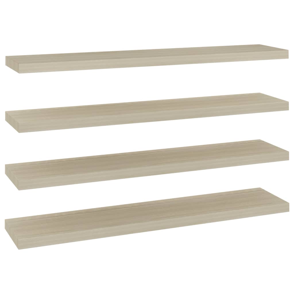 Rafturi perete suspendate, 4 buc., stejar, 120x23,5x3,8 cm, MDF