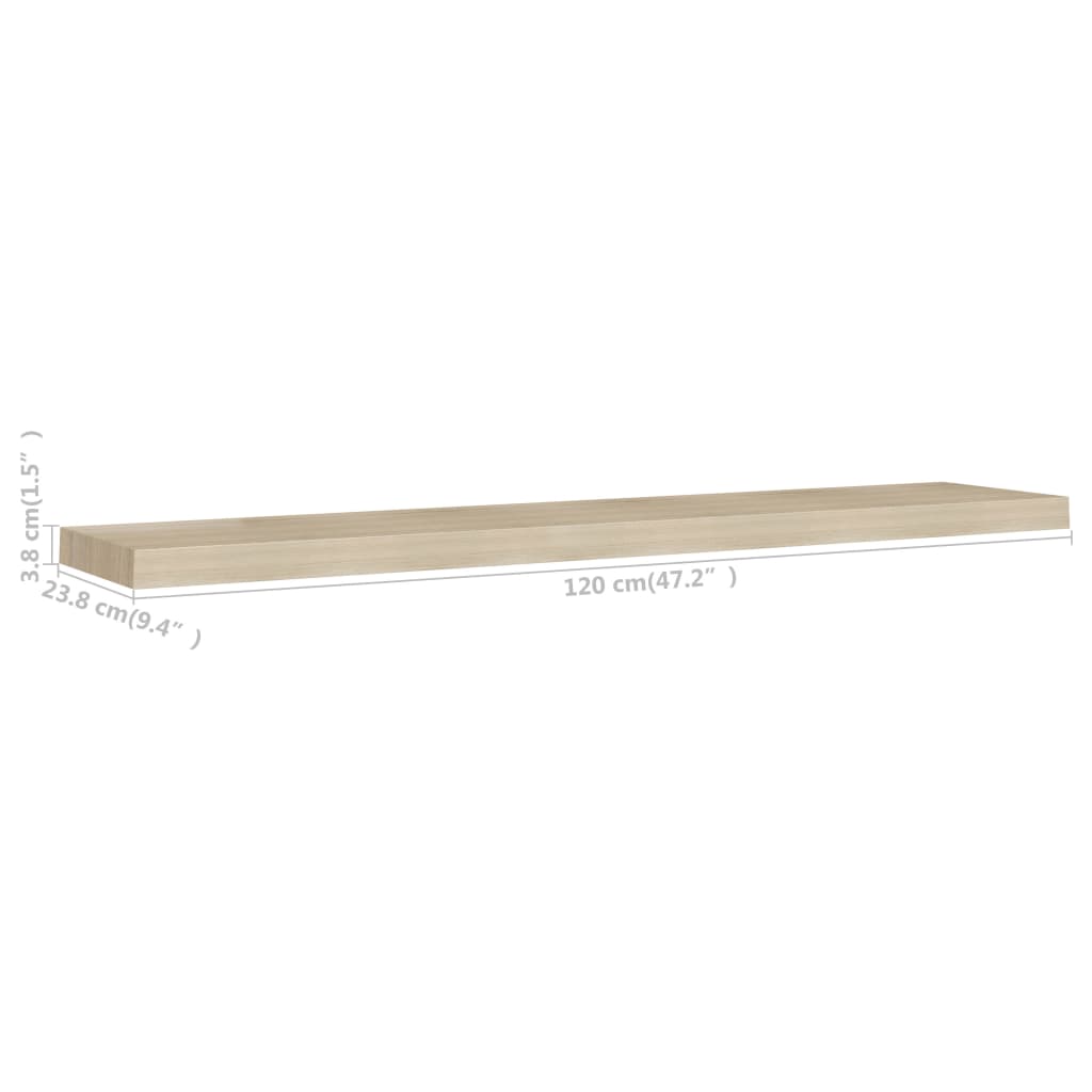 Rafturi perete suspendate, 4 buc., stejar, 120x23,5x3,8 cm, MDF