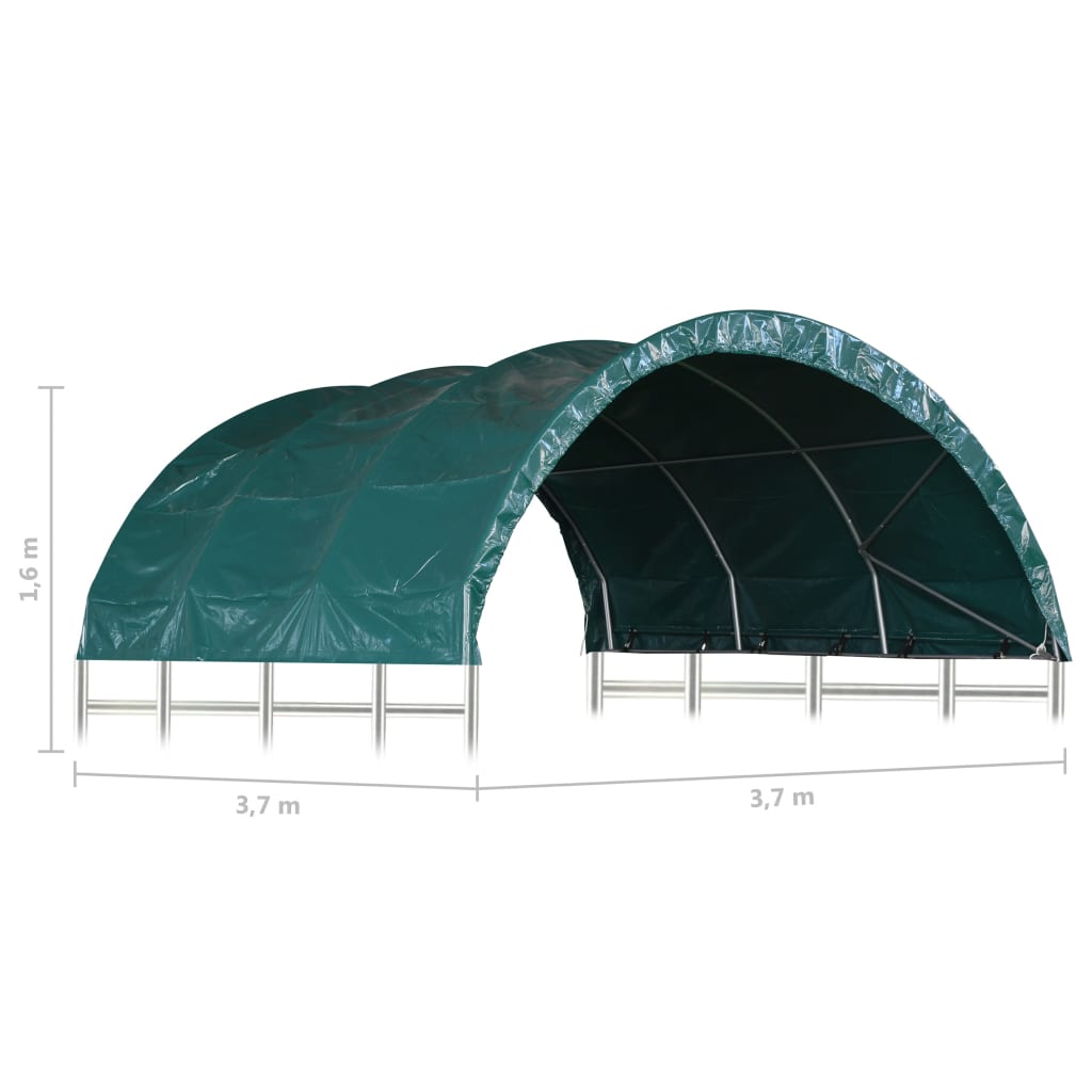 Cort pentru animale, verde, 3,7x3,7 m, PVC