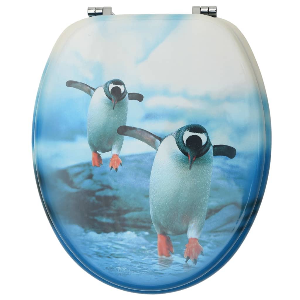 Scaune WC cu capac, 2 buc., MDF, model pinguin