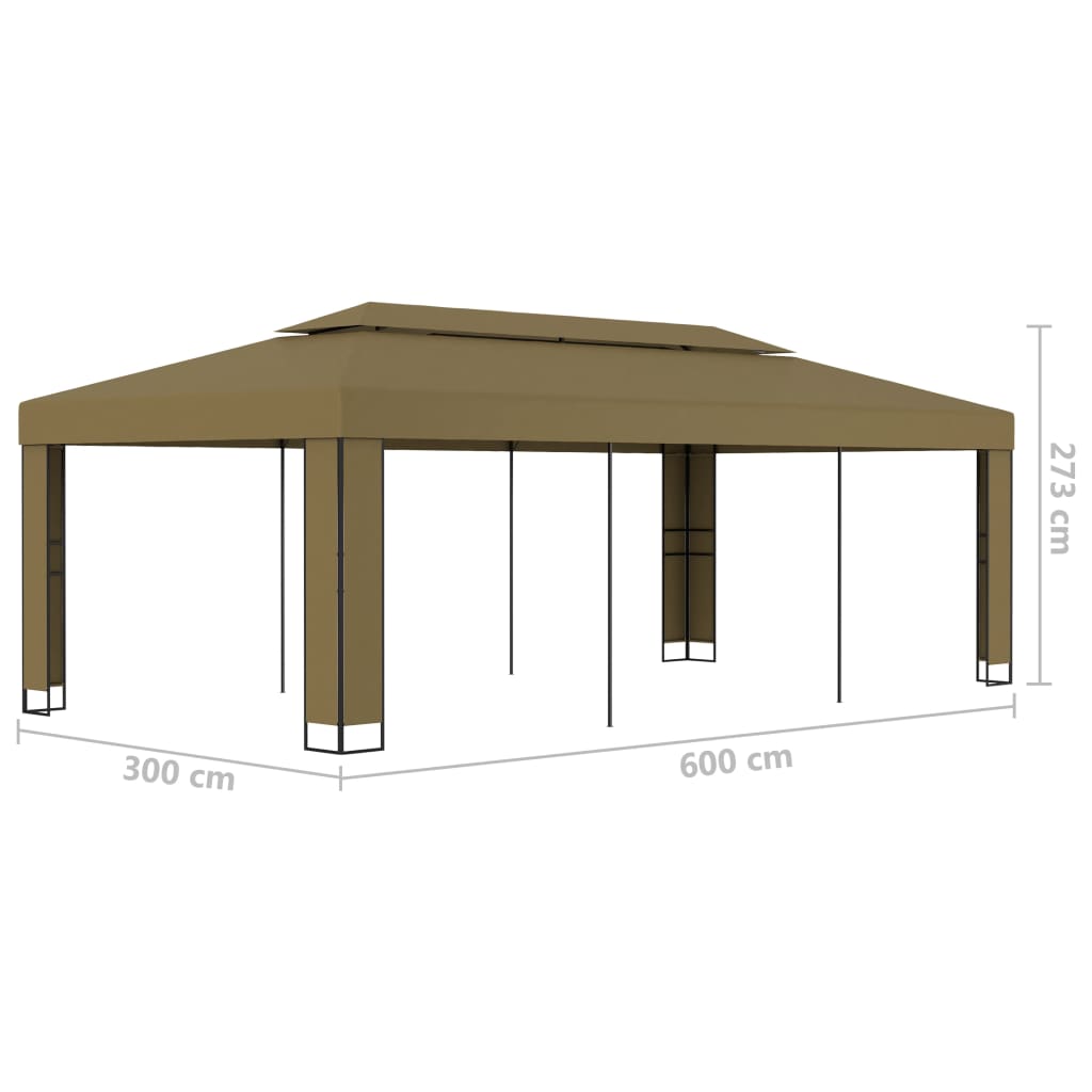 Pavilion cu acoperiș dublu, gri taupe, 3 x 6 m, 180 g/m²