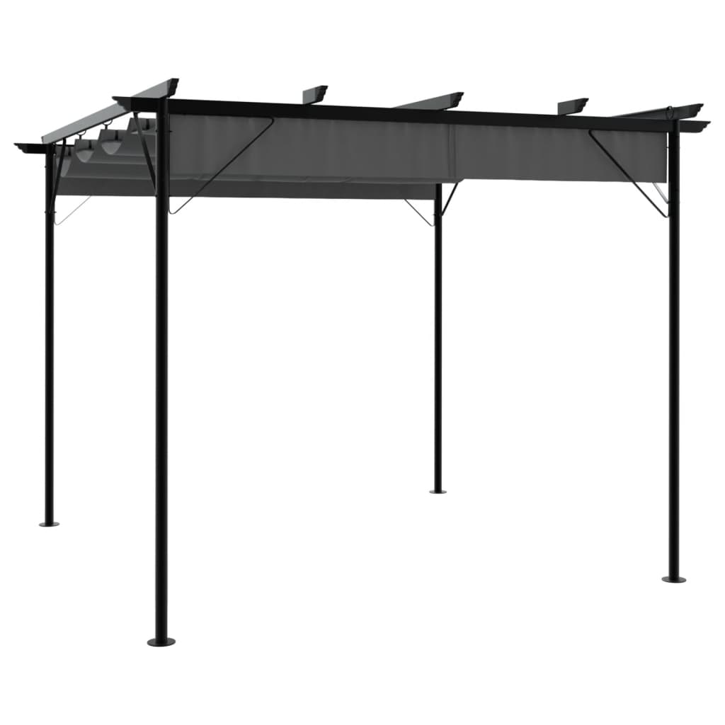Pergolă cu acoperiș retractabil, antracit, 3x3m, oțel, 180 g/m²