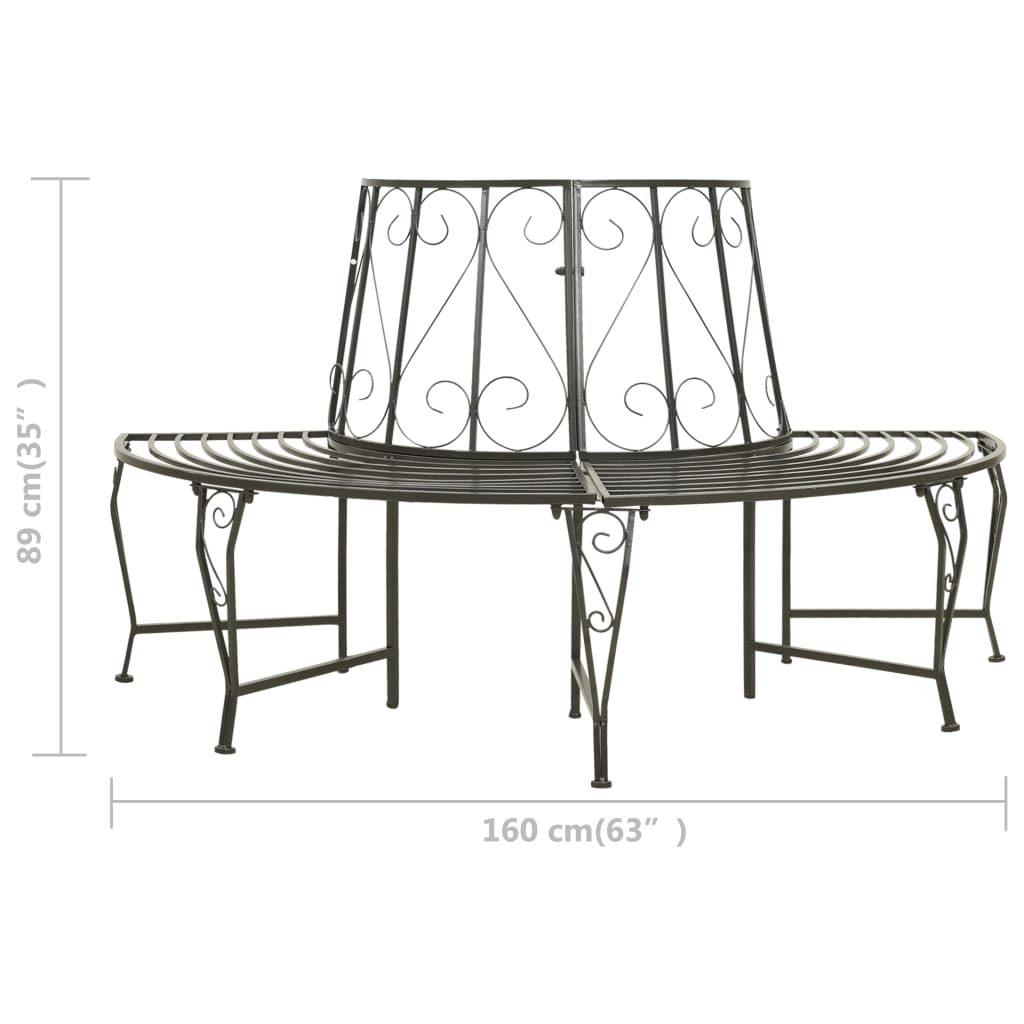 Bancă de copac semicirculară pentru grădină, 160 cm, oțel