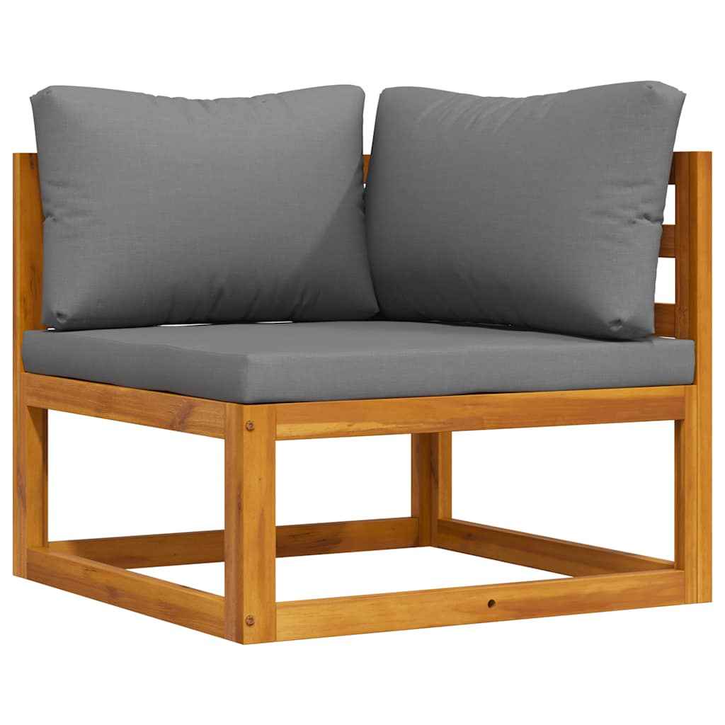 Canapea de colț modulară, pernă gri închis, lemn masiv acacia