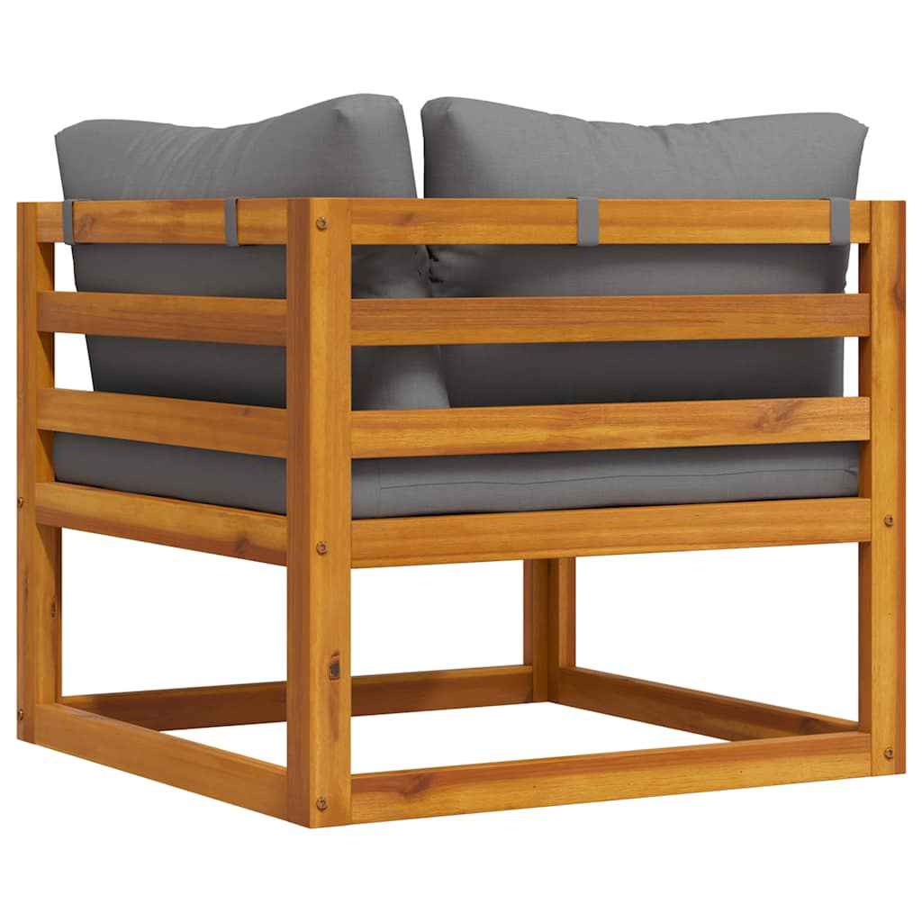 Canapea de colț modulară, pernă gri închis, lemn masiv acacia