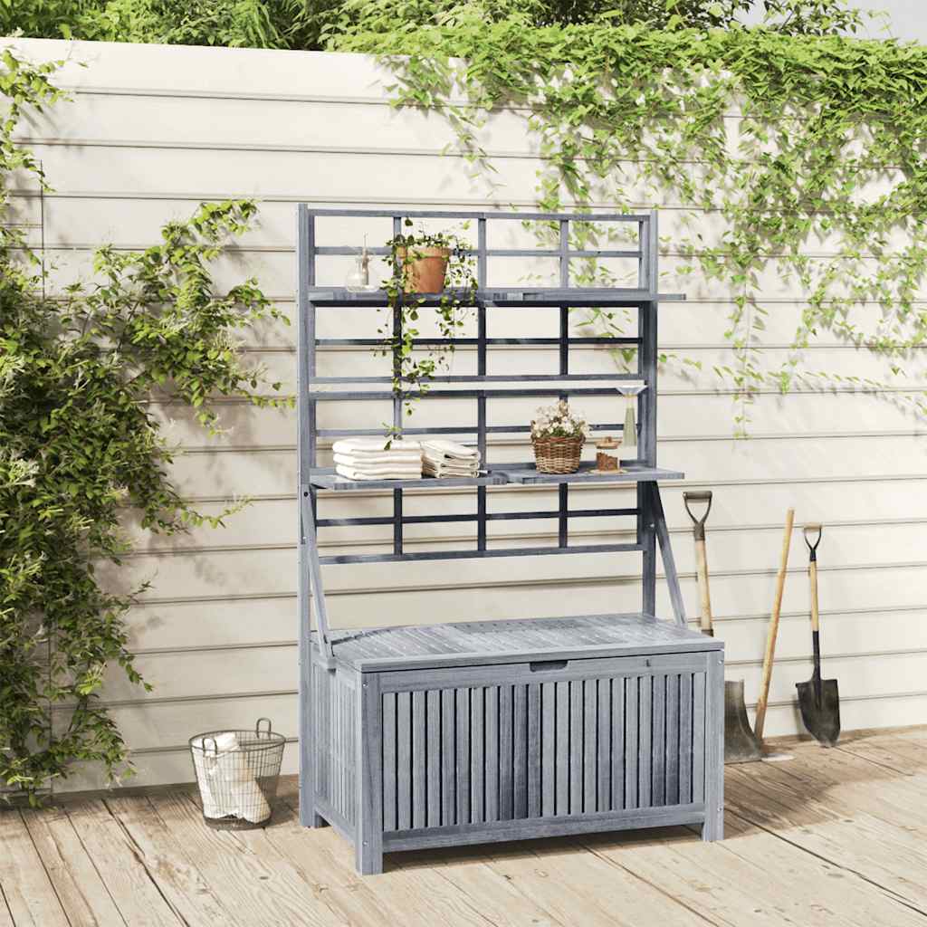 Cutie depozitare cu spalier, gri 99x55x160 cm lemn masiv acacia