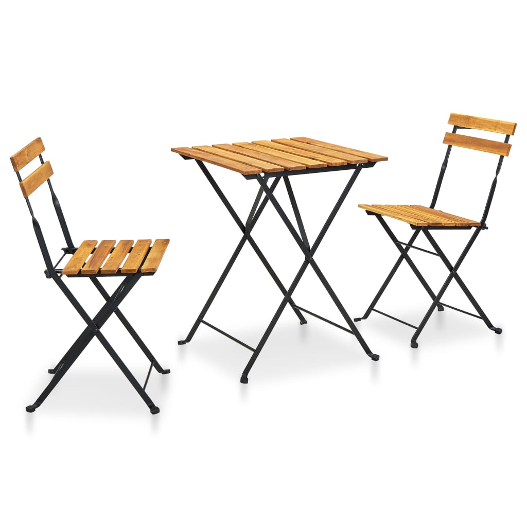 Set mobilier bistro pliabil, 3 piese, lemn masiv de acacia