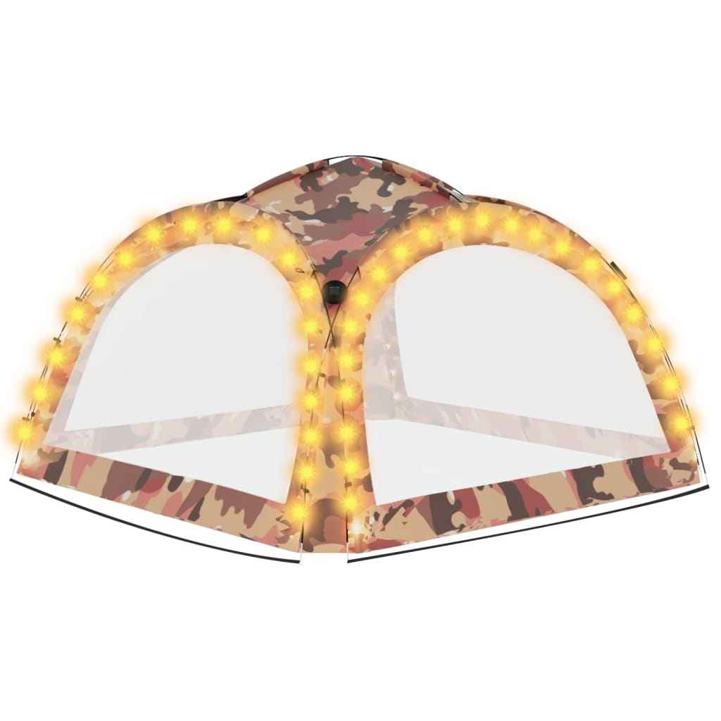 Cort de petrecere cu LED și 4 pereți, camuflaj, 3,6x3,6x2,3 m