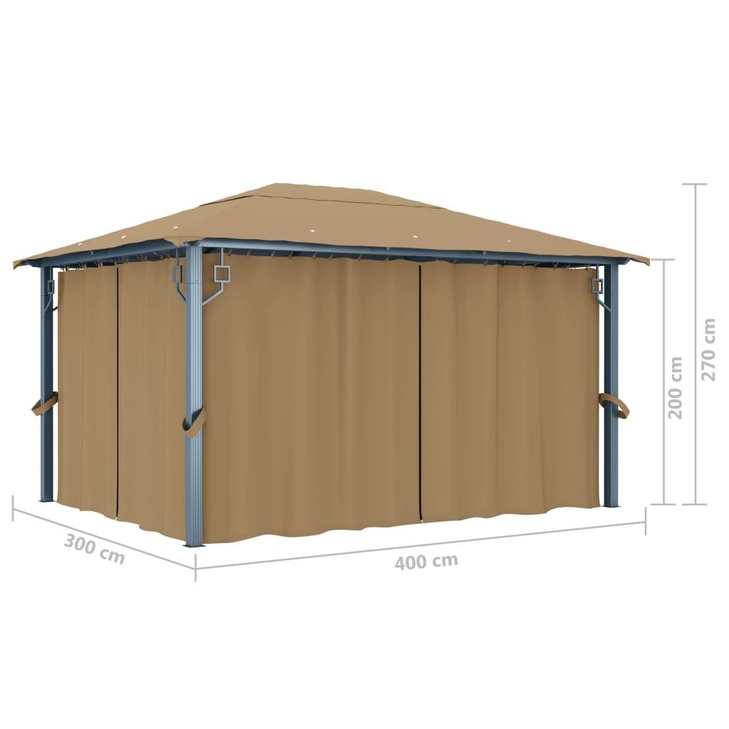 Pavilion cu perdele, gri taupe, 400 x 300 cm, aluminiu