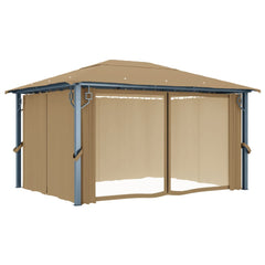 Pavilion cu perdele, gri taupe, 400 x 300 cm, aluminiu