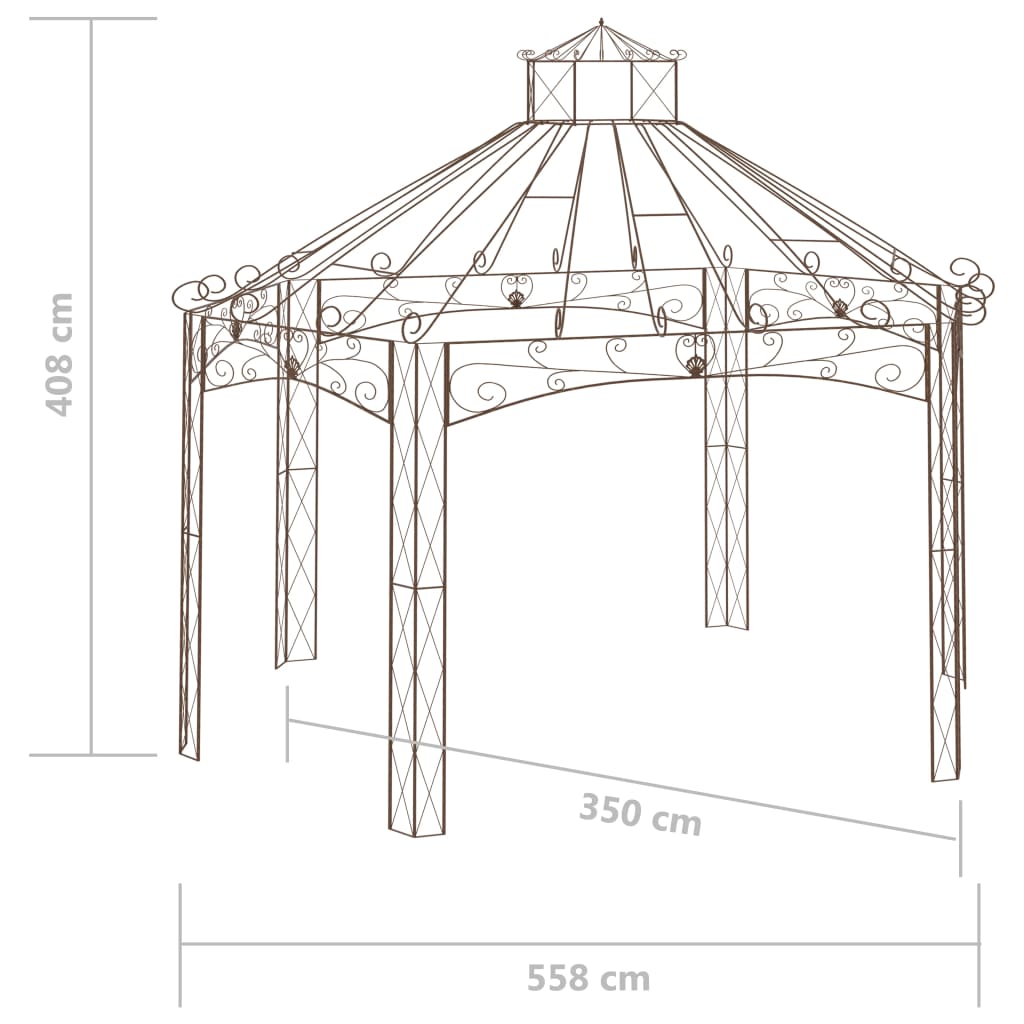 Pavilion de grădină, maro antichizat, 558x350x408 cm, fier