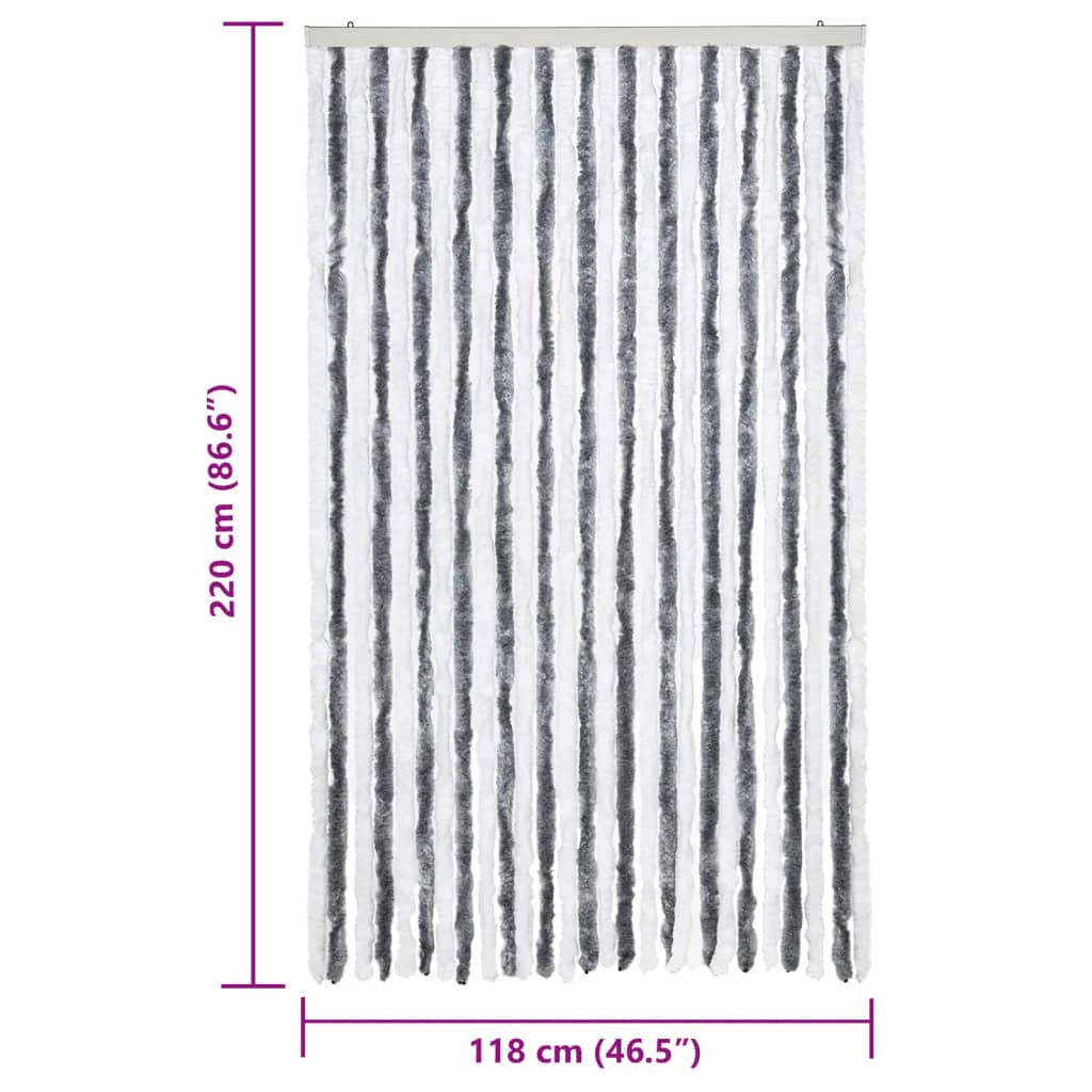 Perdea pentru insecte, gri și alb, 118 x 220 cm, chenille