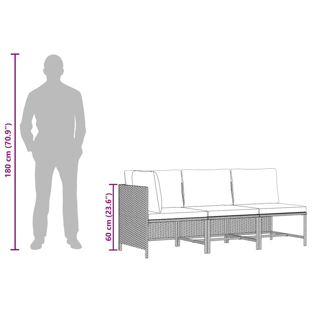 Set mobilier de grădină cu perne, 3 piese, gri, poliratan