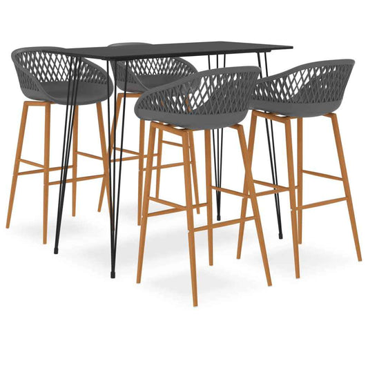 Set mobilier de bar, 5 piese, negru și gri